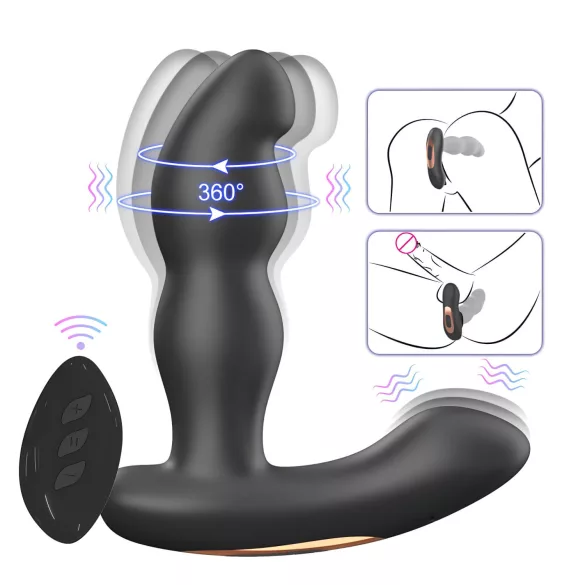 Aixiasia Hiross - vibrador anal rotativo - silicone preto