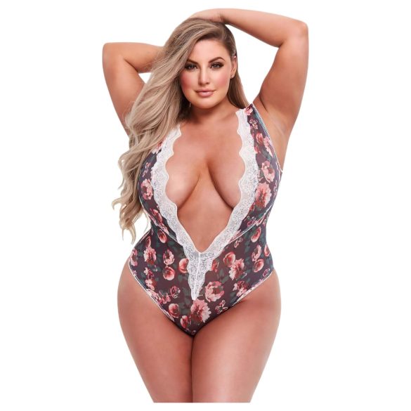Baci Plus Size - Body Floral com Renda