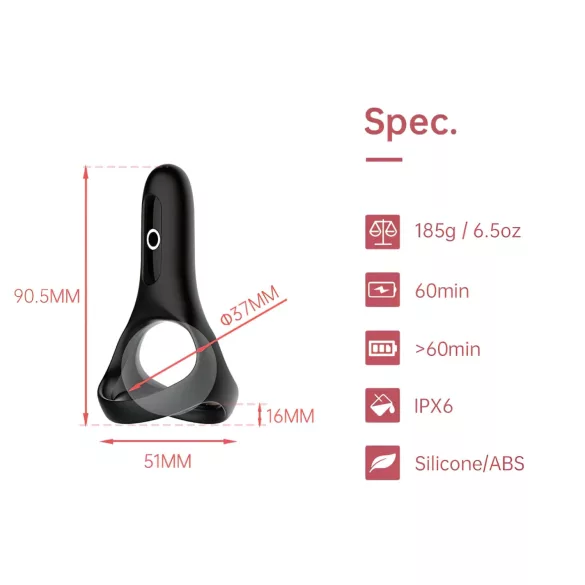 Magic Motion Rise - anel peniano vibratório recarregável inteligente - preto